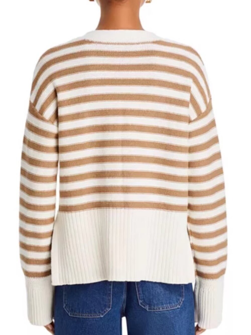 Veronica Beard Saylor Cardigan XL Cream/Tan Stripes Cotton Causal - Picture 3 of 7
